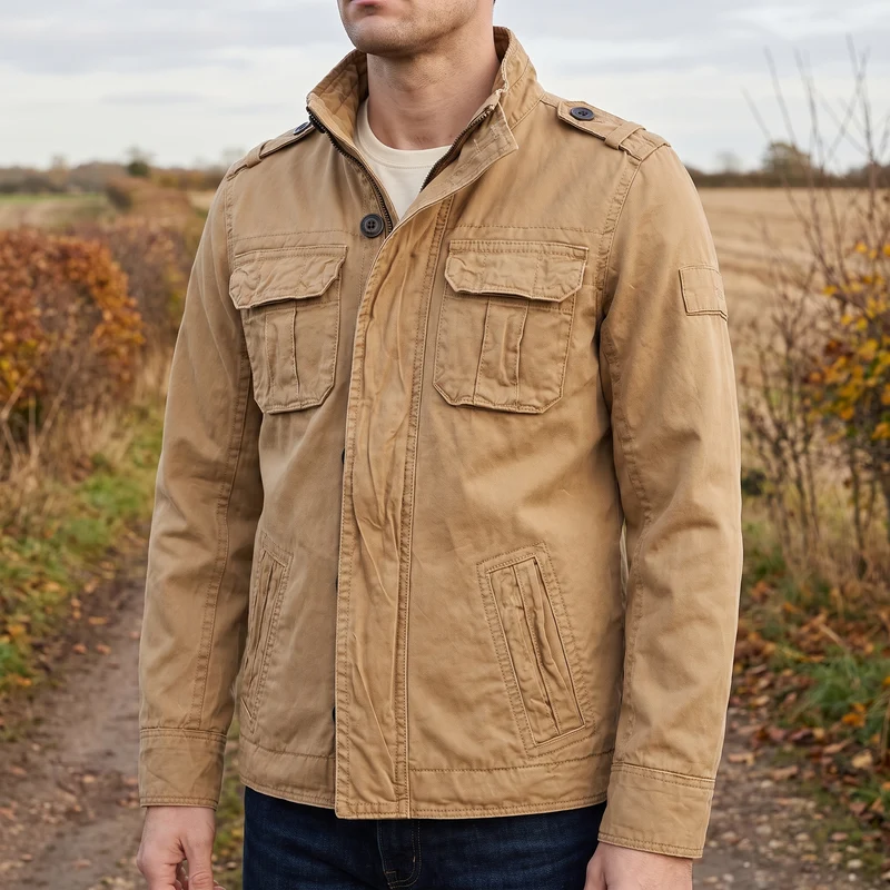 Übergangsjacke Herren Cargo - Jeansjacke mit Taschen - Denim & Baumwolle